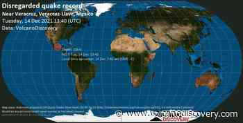 Informe sismo: Evento desconocido (originalmente reportado como sismo): Boca del Rio, 4.6 km al sur de Veracruz, México, martes, 14 dic 2021 07:40 (GMT -6) - 1 reporte de los usuarios - VolcanoDiscovery