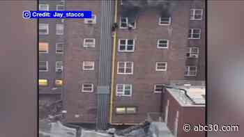 Teens escape deadly NYC apartment fire by climbing out 4th-floor window, sliding down pole: VIDEO