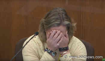 Former Minnesota officer Kim Potter cries during testimony in her manslaughter trial