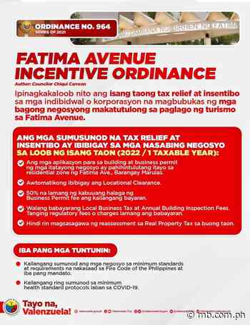 Valenzuela City offers tax relief, incentives to businesses on Fatima Avenue - Manila Bulletin