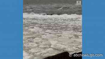 WATCH:  Ice chunks crash against shore of Lake Superior