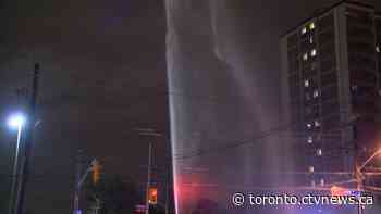 Transport truck collides with fire hydrant, sending water gushing into the air in North York - CTV News Toronto