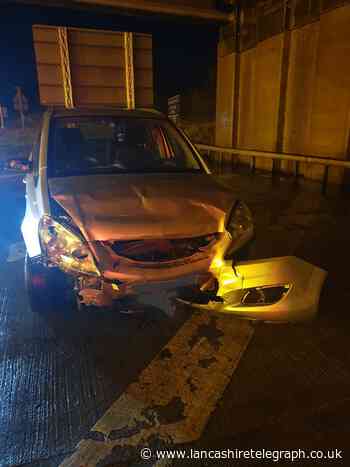 Car overloaded with passengers crashes on motorway roundabout