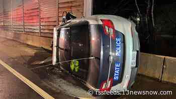 Trooper hospitalized after cruiser overturns in I-95 chase
