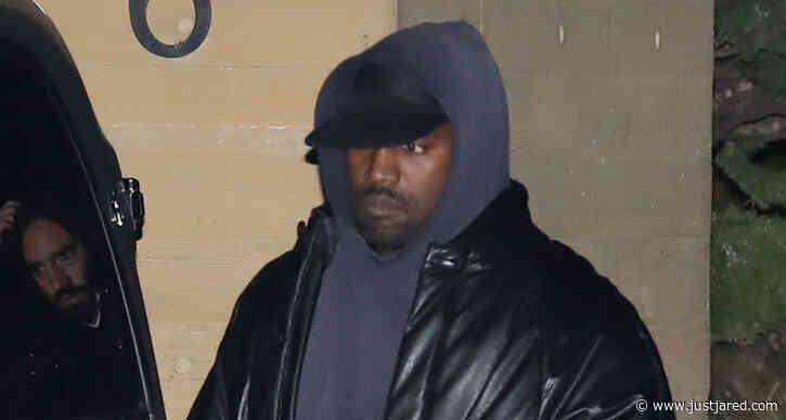 Kanye West Sports Long Leather Coat to Dinner at Nobu