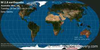 Quake info: Light mag. 2.8 earthquake - 14 km east of Warragul, Baw Baw, Victoria, Australia, on Tuesday, Dec 28, 2021 3:24 pm (GMT +11) - 69 user experience reports - VolcanoDiscovery