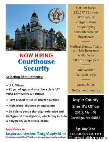 Jasper County Sheriff's Office seeking applicants for Courthouse Security position – Newstalk KZRG - newstalkkzrg.com