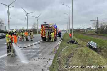 Wagen crasht tegen verkeersbord en verlichtingspaal en belandt naast spoor