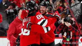 Oilers fail to hold on to late lead as Devils get wild OT win on Hughes' 2nd goal