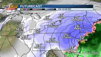 First Alert Weather: Cold start to the week with a few light lake flakes this morning then briefly milder with more wintry weather possible later in the week