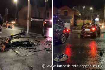 Collision leaves wreckage strewn across the road at major Blackburn junction