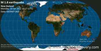 Quake info: Minor mag. 1.8 earthquake - Mackenzie District, 145 km west of Christchurch, Canterbury, New Zealand, on Monday, Jan 10, 2022 11:17 pm (GMT +13) - VolcanoDiscovery