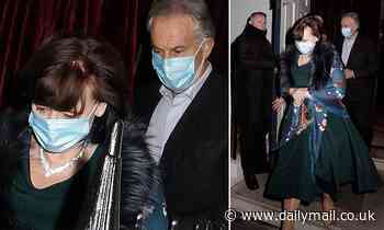 Sir Tony Blair and wife Cherie seen leaving private members club Oswald's in Mayfair