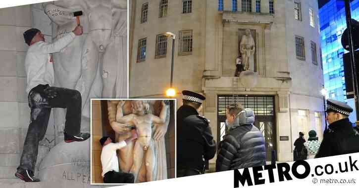 Man takes hammer to BBC headquarters to smash statue by paedophile sculptor