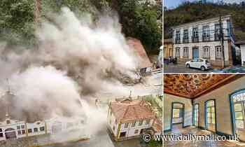 Moment huge landslide downs power lines and destroys historic 122 year-old Brazilian mansion