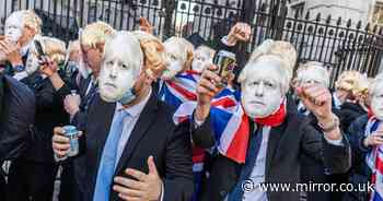 Revellers in PM masks down alcohol and chant 'this is a work event' outside No10