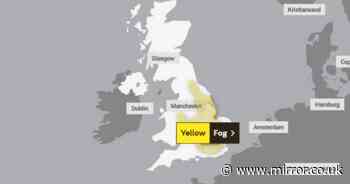 UK weather forecast: New dense fog warning in -5C freeze this weekend