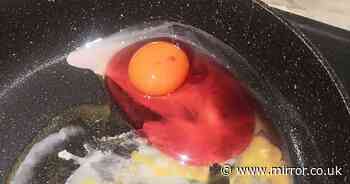 Mum baffled by pink egg in frying pan - and she's warned not to eat it