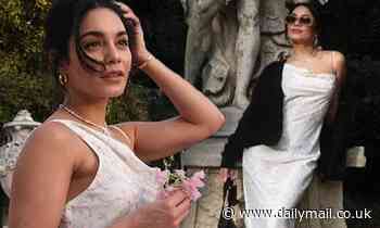 Vanessa Hudgens looks lovely in a white dress as she visits Huntington Gardens with sister Stella