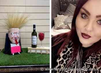 Darwen florist's Boris Johnson display with grass hair and lizard tongue