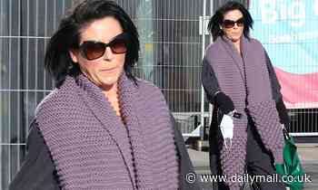 Jessie Wallace looks VERY chilled as she sports fluffy slippers while on a grocery run