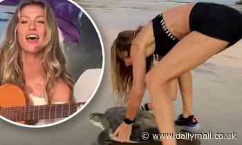 Gisele Bundchen grabs sea turtle and quotes Ricky Gervais in montage of her private family life