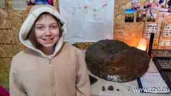 Young fossil hunter shows off ammonite discovery in home museum