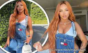 Jesy Nelson puts on a busty display in a tiny bikini top and Nineties style dungarees