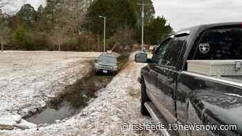 Vehicle crashes on Sanderson Road in Chesapeake due to icy conditions