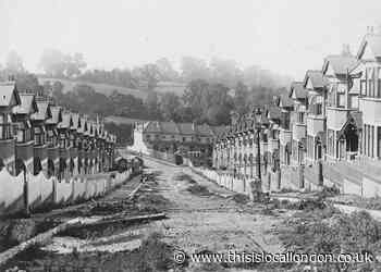 Century-old view of East London road in front of rolling farm fields