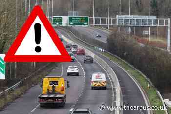 Delays along the A27 westbound at Falmer due to roadworks