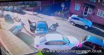 Blackburn: CCTV shows three men running from scene after crashing vehicle into parked car