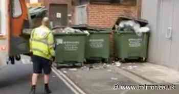 Crazed rats seen 'terrifying' binmen by jumping out of overflowing rubbish pile
