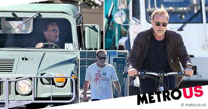 Arnold Schwarzenegger gets back on his bike and behind the wheel just one day after ‘multi-car crash’