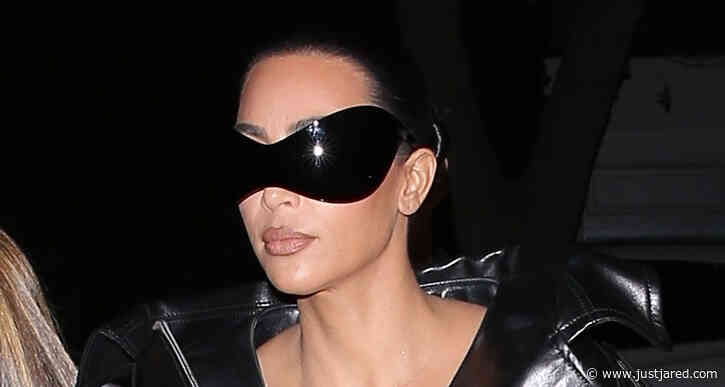 Kim Kardashian Wears Large Sunglasses and Black Leather Trench Coat to Art Gallery Event
