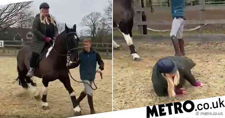 Gemma Collins falls off horse during wholesome day with fiance Rami Hawash and stepson but vows to ‘not give up’