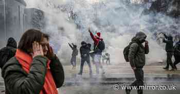 Riot police blast Covid protesters with water cannon and tear gas in Brussels
