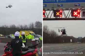 Officer hit by motorcycle on M25 in stable condition