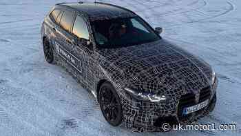 2023 BMW M3 Touring teased on frozen lake with orange seats, iDrive 8