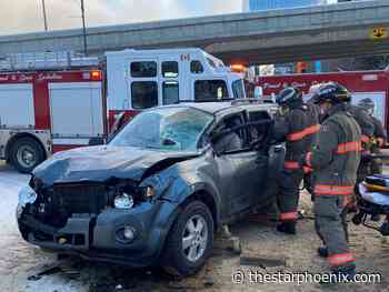 Saskatoon Fire Department extricates person from vehicle after crash