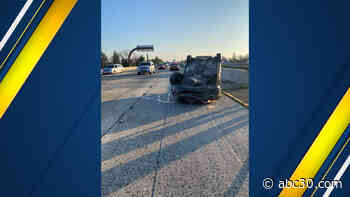 2 hospitalized after car flips in crash on Highway 41 in central Fresno, CHP says