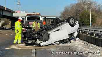 Woman suffers minor injuries after car overturns on Interstate 64 westbound