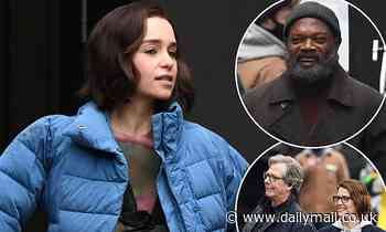 Emilia Clarke wraps up while filming Marvel's Secret Invasion with bearded Samuel L. Jackson