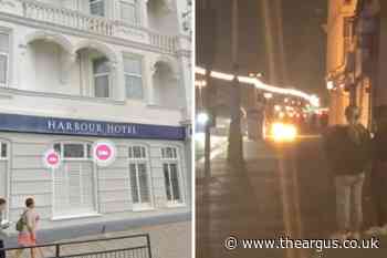 Manhole on fire in King's Road by Harbour Hotel in Brighton