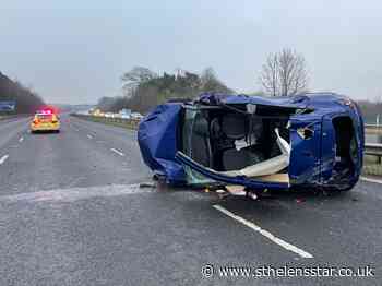 M57 delays after car overturns - St Helens Star