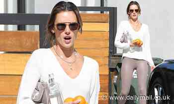 Alessandra Ambrosio, 40, keeps it casual in sporty leggings as she emerges from the gym