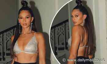 Alesha Dixon displays her incredible figure in silver bralet and black trousers