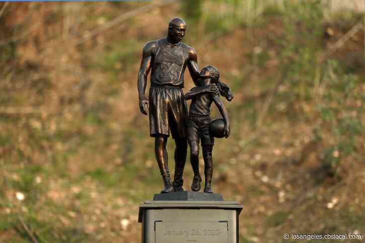 Bronze Statue Of Kobe And Gianna Bryant Placed At Calabasas Crash Site Wednesday As Temporary, 1-Day Memorial