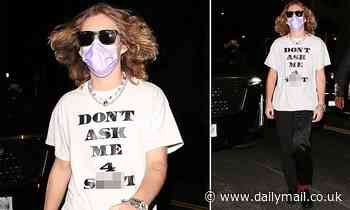 The Kid Laroi steps out for dinner in Los Angeles wearing a T-shirt reading 'Don't Ask Me 4 S**t' 