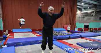 Superfit veteran aged 90 still performs somersaults on trampoline as regular hobby
